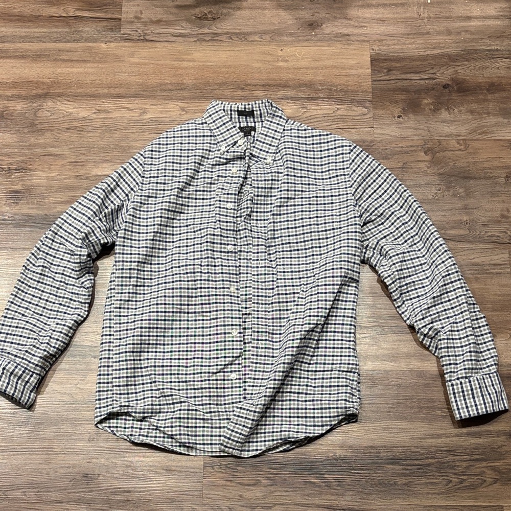 J Crew Men's Checkered Shirt - Navy and White